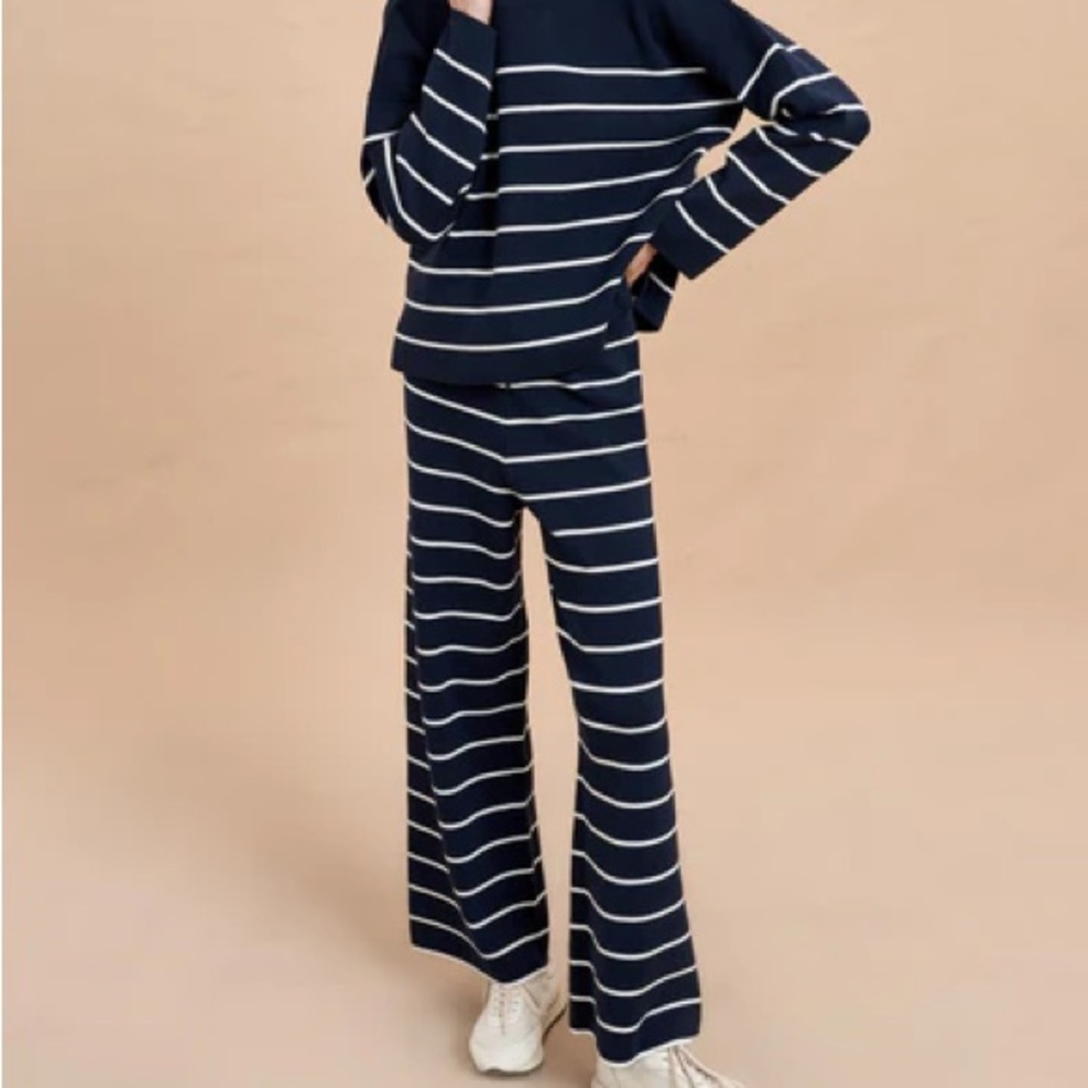 La Ligne Navy and White Striped Wide-Leg Pants